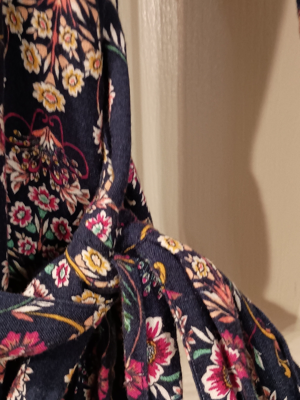 St. John's Bay Navy Floral Dress waist tie with Long Sleeves - Picture 7 of 7